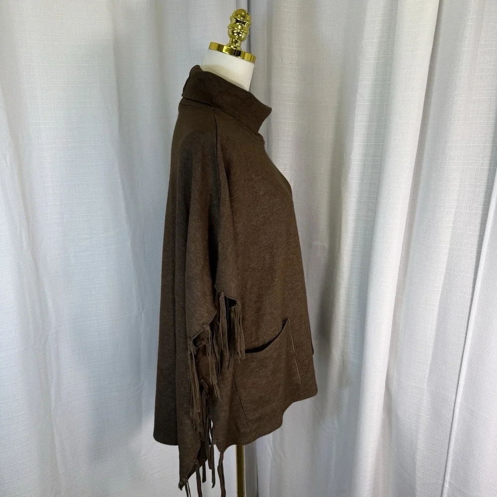 Back In the Saddle Women's Sweater Poncho‎ Fringe Brown OS Western Rodeo